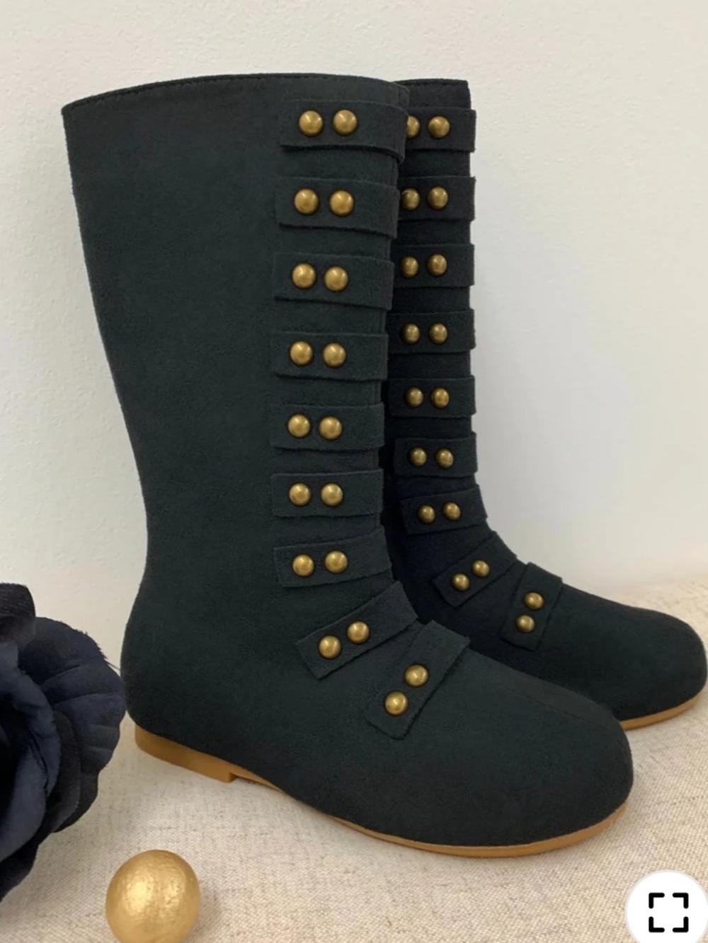 Girls Liv and Mia Navy Blue Military Style Studded Boots